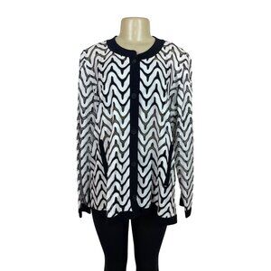 Misook Exclusively Womens Black & White Chevron Knit Cardigan Size IX